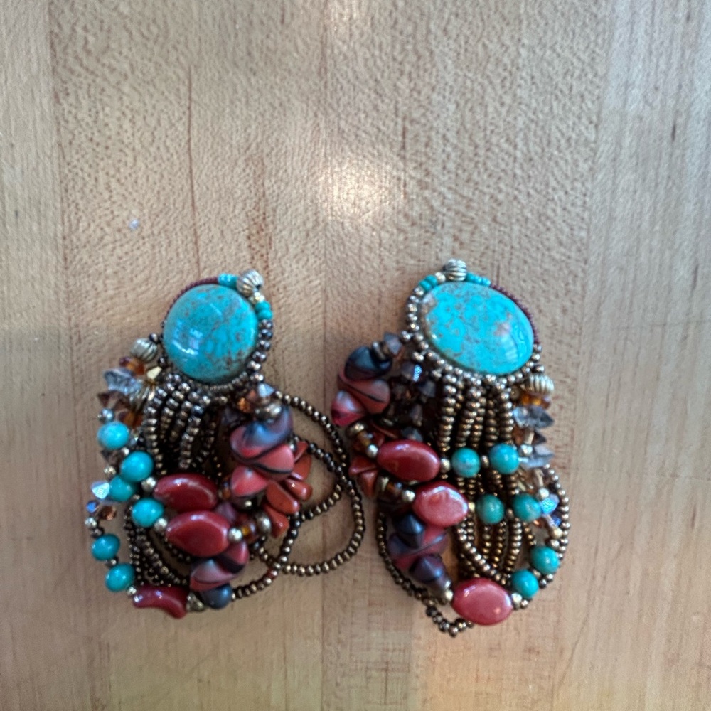 80s beaded turquoise earrings